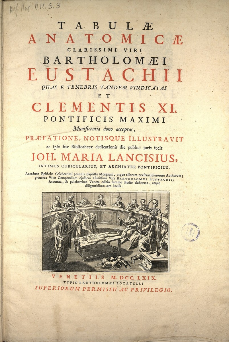 Portada de las 'Tabulae anatomicae' de Eustachi, edición de 1769